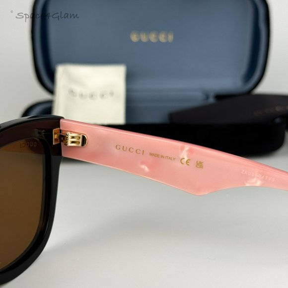 NEW Gucci GG0998S 005 Black Pink Pearl Temples Brown Square Women Sunglasses - Picture 8 of 11